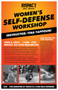 Women's Quarterly Self-Defense Workshop @ Impact Jiu Jitsu Beaverton